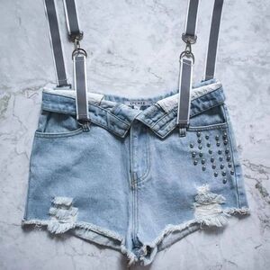 Lychee the Label Earl Grey Macaron Folded Reflective Suspender Shorts